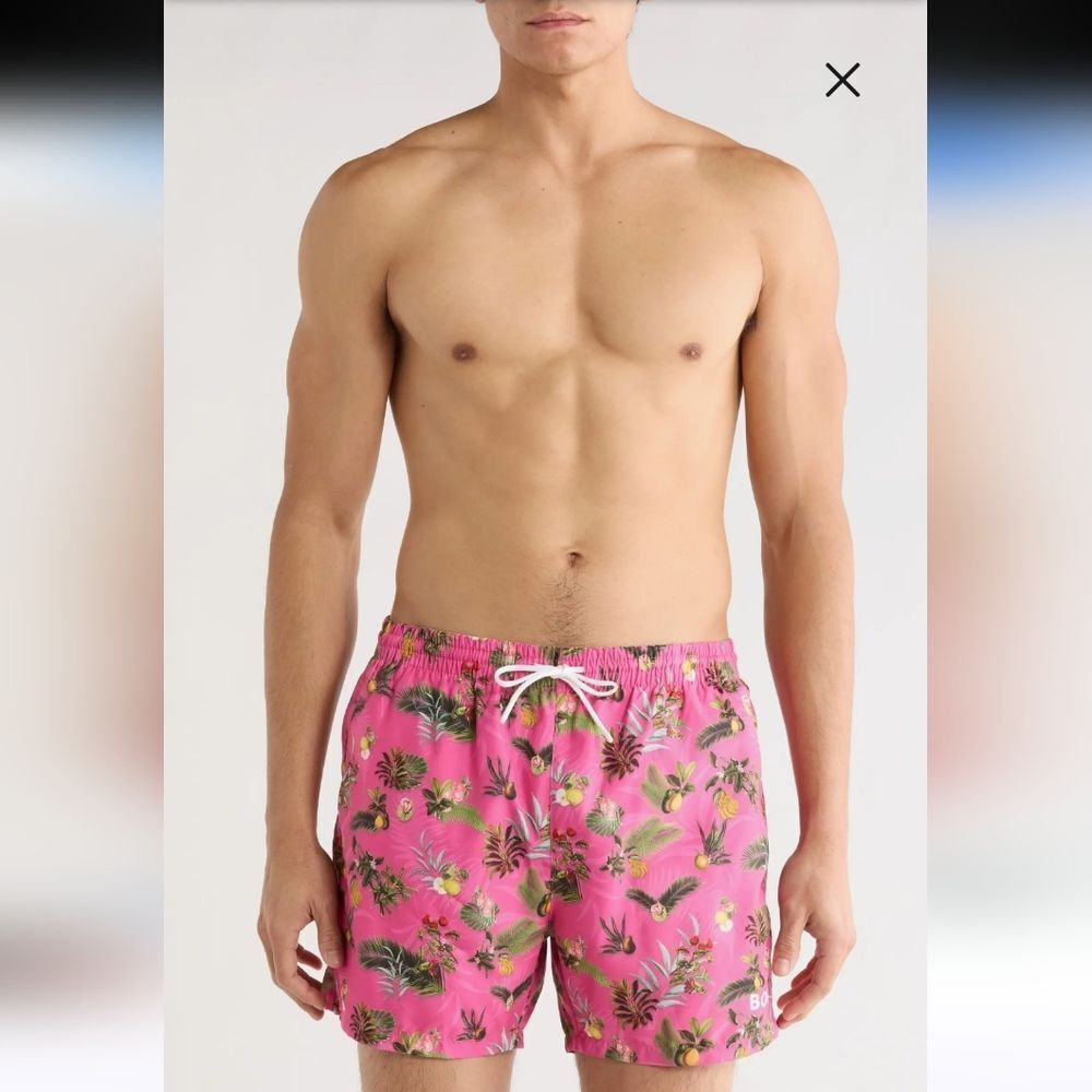BOSS Piranha Swim Trunks Shorts Tropical Pink Size L